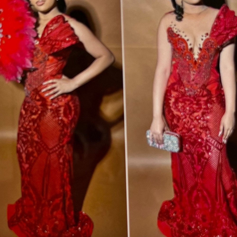 Custom Elegant Red Prom Gown